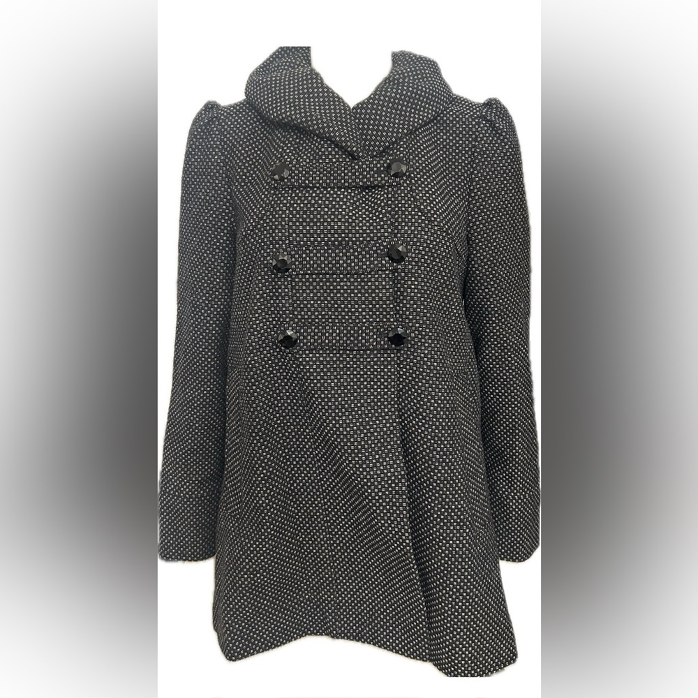 Banana Republic Size M Women’s Black-and-White Pea Coat Wool Blend